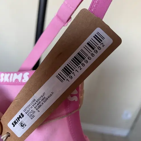 SKIMS NWT  Pink Cotton Logo Bodysuit-Bubble Gum Multi Size S