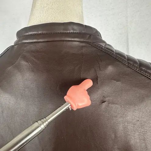 Brown Faux Leather Moto Jacket Asymmetrical Zip Womens Medium Punk 90's