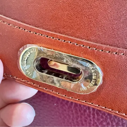 Isaac Mizrahi Bridgehampton Burgundy Cognac Leather Tote Messenger Turnlock Bag