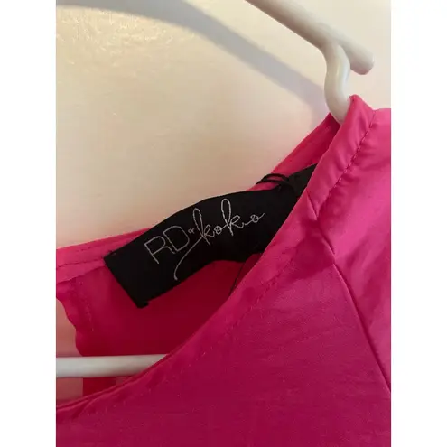RD Koko Tie Front Blouse Hot Pink 3/4 Sleeve Top Career Casual Party NWT Pink Size M