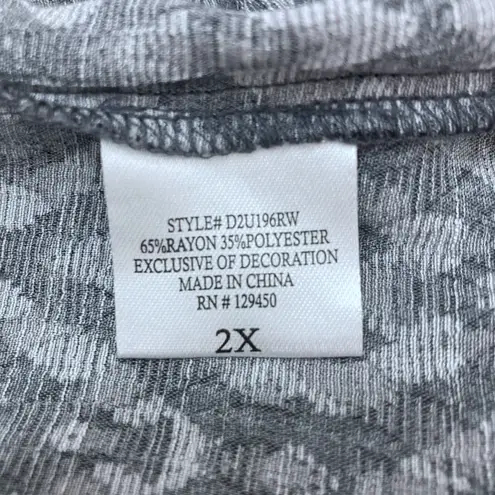 Fred David Peasant Blouse 2X Gray Ikat Print Tassel V-Neck 3/4 Sleeve ✨