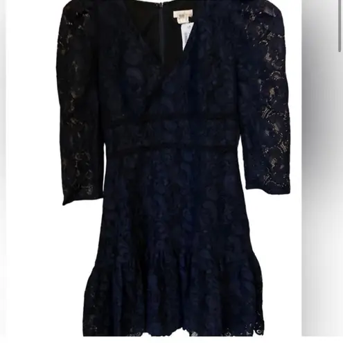 Shoshanna Miran Navy Blue Lace Dress 3/4 Sleeve Knee Length Formal Cocktail Sz 2