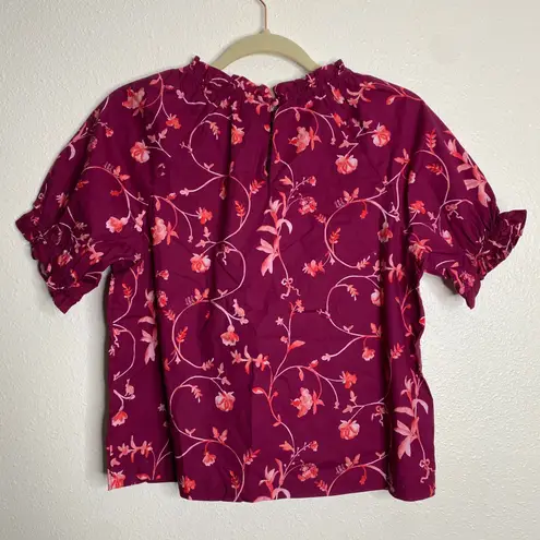 NWT Hill House The Kit Top Burgundy Botanical Floral Ruffle Sleeve Blouse S Purple