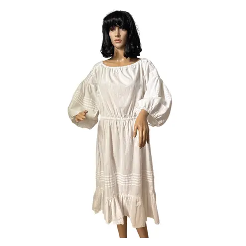 White cottagecore prairie midi on off shoulders dress big sleeves medium