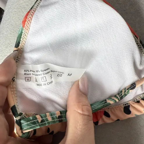 Boutique Leopard and Hibiscus Flower Print String Bikini Size M Tan Size M