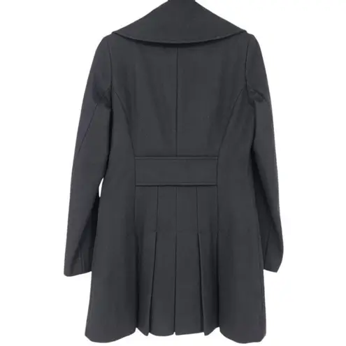 via spiga Black Asymmetrical Zip Pleated Hem Double Breasted Wool Coat Size 14