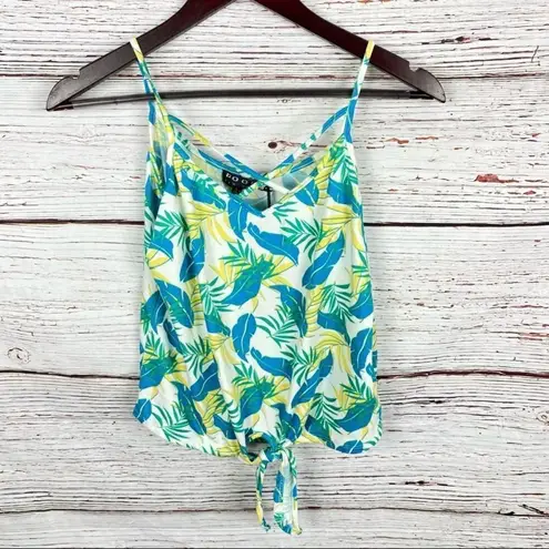 Poof New York Poof Leafy Palm Print Tie Front Strappy Neckline Tank Top Green Yellow Large