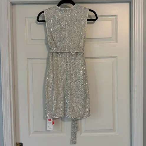Cider New Women's Dress Size S Silver Beige Sequin Wrap Mini Party