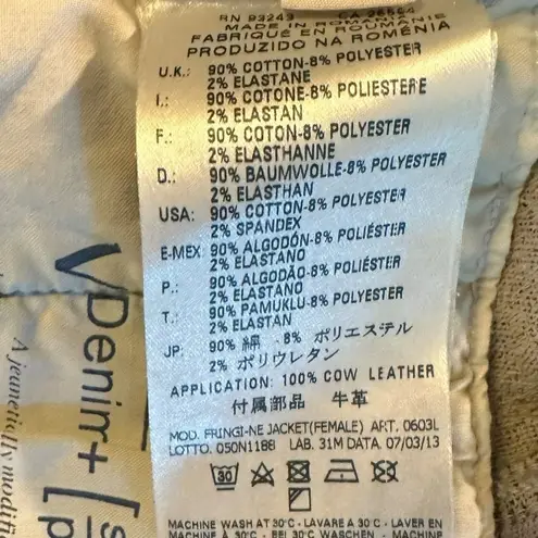 Diesel Fringi NE Denim Jean Jacket Women’s Small Leather Logo Stretch Fitted Y2K