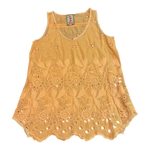 Johnny Was Embroidered Eyelet Sleeveless Crewneck Tank in orange size XS