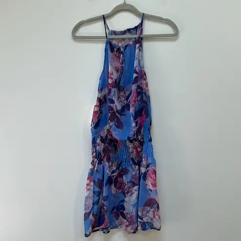 Becca Floral Smocked Waist Swim Coverup Dress Tropical Floral Blue Size Large