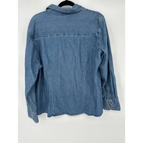 Holiday Editions Halloween Blue Denim Button Top 1X Pumpkin Black Cat Star Moon