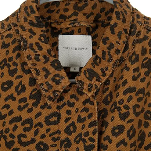 Thread and Supply  Cotton Leopard Cheetah Zip Up Jacket Women's Size Large