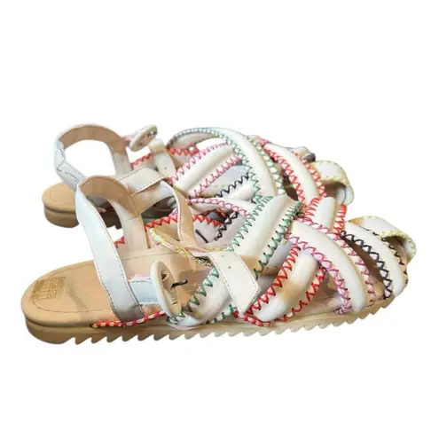 Farm Rio New! Zigzag Stitch Vegan Leather Cross Strappy Sandals
