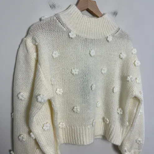 Farm Rio NWT - Handmade Flowers Embroidered Sweater Boho Hippie Statement Cream