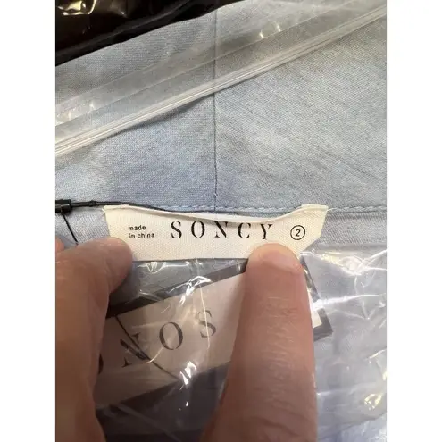 Soncy Women’s Plus Size Shawl Collar Duster Jacket 2XL Blue Chambray Light NWT