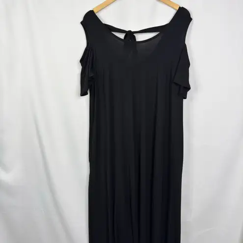 Lane Bryant  Black Cold Shoulder V Neck Maxi Dress Women Size 14 16 Rayon NWT
