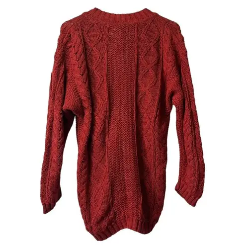 LITTLE WOOD GREEN Red/Orangeish Sweater Women Chunk Cable Knit Size Small VTG