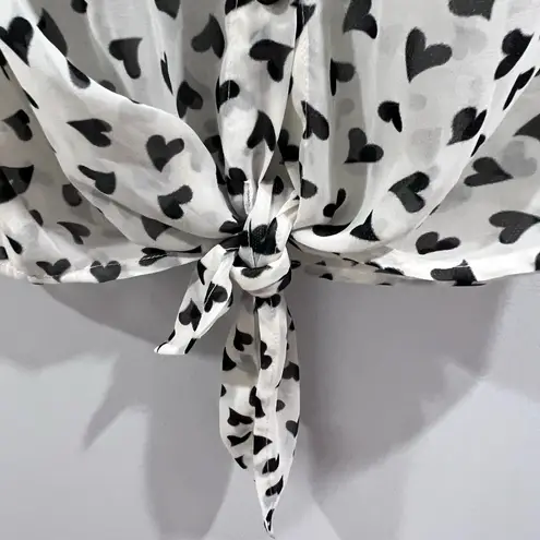 Timing Black and white heart print tie waist chiffon blouse size small