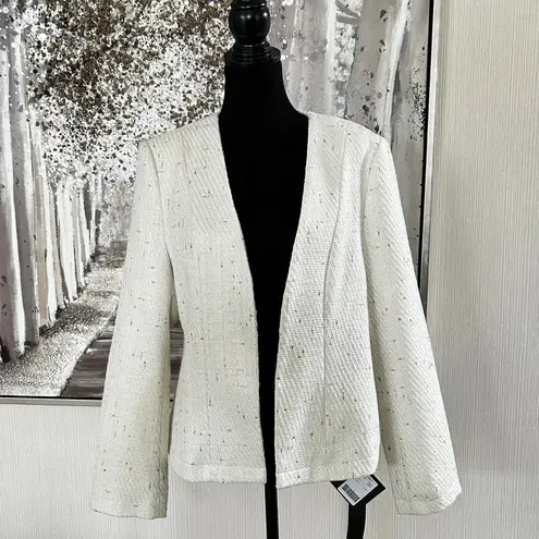 Mina Self Collarless Open Front Fully Lined Elegant Fitted Tweed Blazer NWT