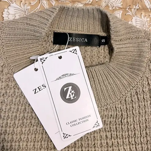 NWT Cozy Waffle Knit Crewneck Sweater Dress with Belt Tan Size Small