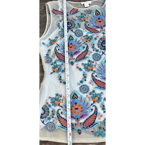 Sundance Catalog Top Women’s Sz XS Thermal BOHO Embroidered Shirt Blue Summer White
