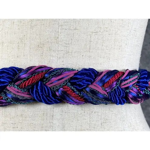 Vintage Statement Belt Womens Braided Waist Fabric Blue Red Colorful Tie 90s