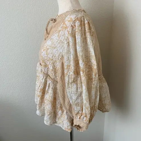 American Eagle  Yellow Floral Puff Sleeve Babydoll Blouse Size Small