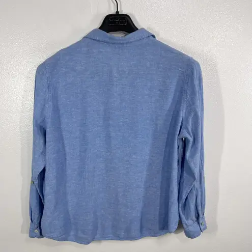 Orvis Classic Collection Womens XL Blue Linen Rayon Button Down Roll-Tab Shirt - Image 3