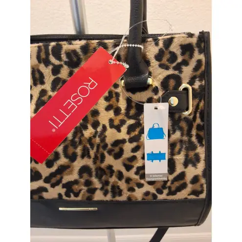 Rosetti Faux Leopard Fur 3 Compartment Satchel/Top Handle Purse NEW
