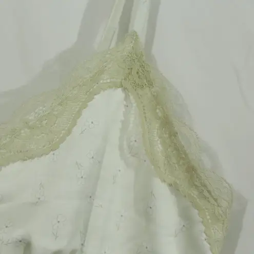 Vintage Satin Cami Top | White w/ Lace Trim | Stretch Fit small Yellow