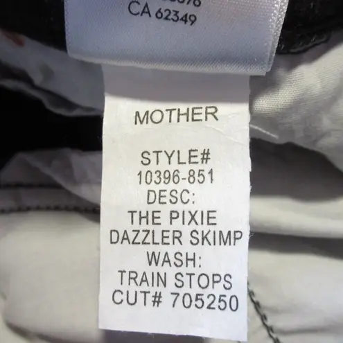 NWT Mother The Pixie Dazzler Skimp in Train Stops Acid Stretch Crop Jeans 24 Black