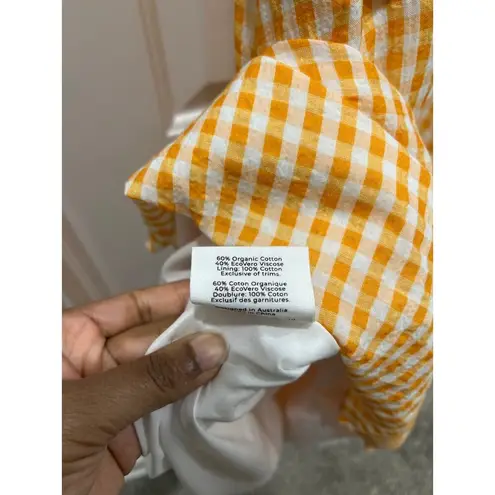 NWOT Peony One Shoulder Gingham Orange & White Midi Dress Mandarin Sz L Size L