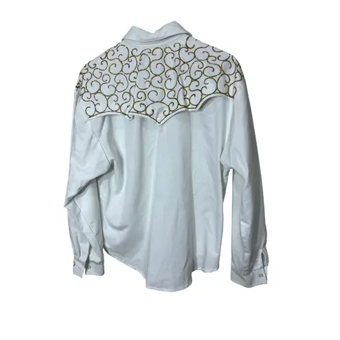 j lynns Glitzy Apparel Womens White Long Sleeve Western Shirt Medium Gold Swirls Size undefined