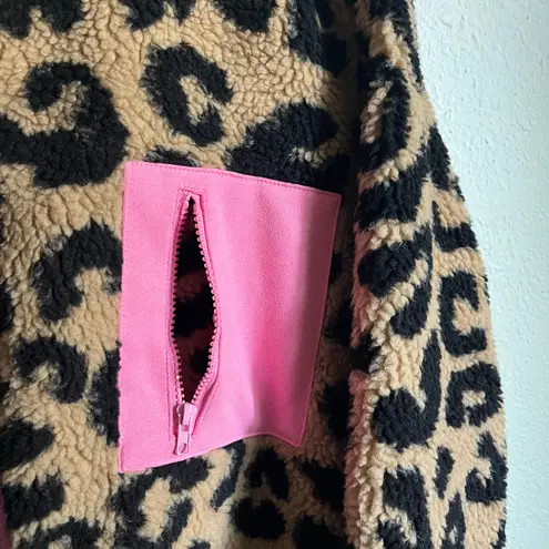 Southern Stitch Leopard Pink Trim Full Zip Sherpa Jacket L/XL NWT