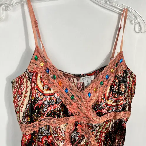 Vintage Y2K Lucy & Paris Silk & Lace Layered Colorful Rhinestone Tank Top Large Multiple