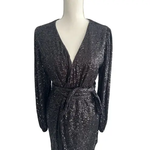 AUDREY 3 PLUS 1 Black Sequin Robe Wrap Dress Size Medium