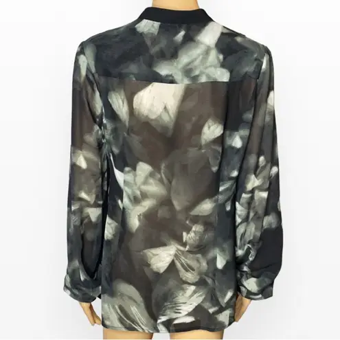 Vivienne Tam SHEER BUTTON CAREER SHIRT BLOUSE BLACK OLIVE GREEN SZ 8 LON…