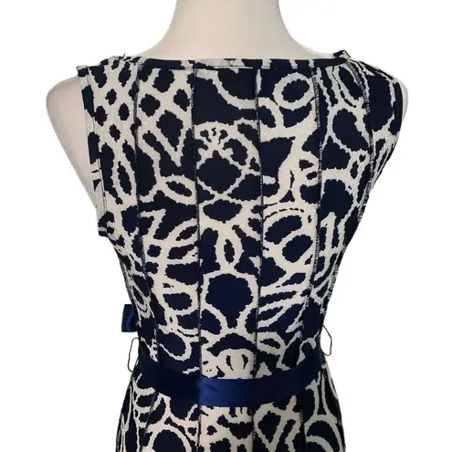 Boutique Haani | Artsy Abstract Swing Dress with Ribbon Waist Tie Size Small Midi Modest