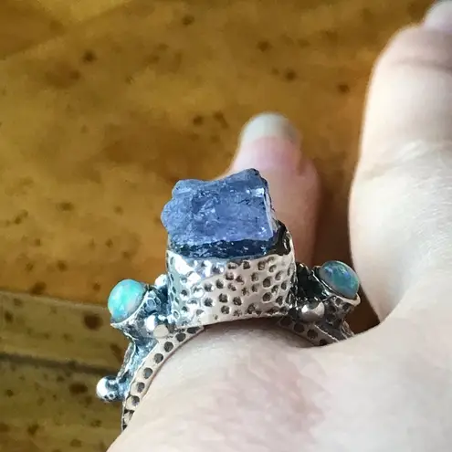 Natural Tanzanite Ethiopian Opal Sterling Silver Ring Size 5