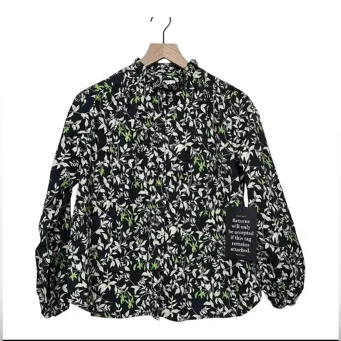 Tuckernuck Avalon Blouse XXS NWT Black Verdant Iris Floral Cotton Long sleeve