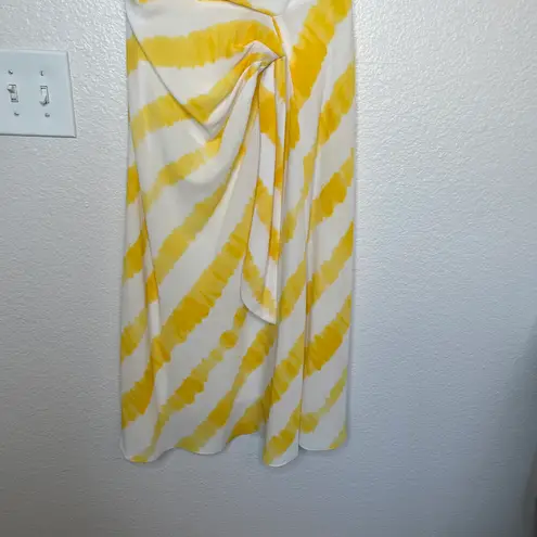 Ralph Lauren Lauren  yellow & white one shoulder faux wrap sundress size 4 p