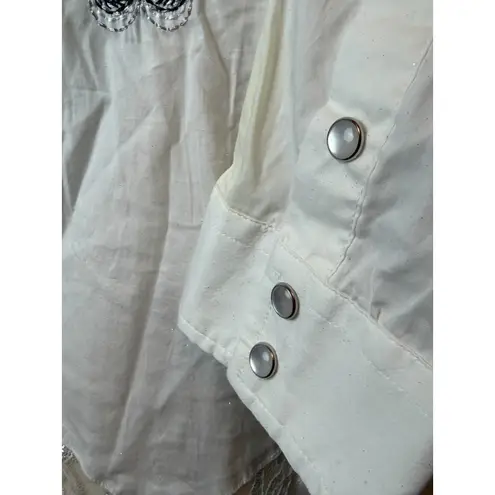 Roar Western Shirt large Signature Cowgirl Rodeo Pageant Blouse White Lace Bling