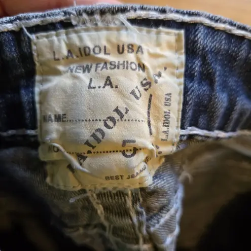 LA Idol USA Capri Jeans Size 5 Rhinestone Bling Thick Stitch Y2K Denim Cropped Blue