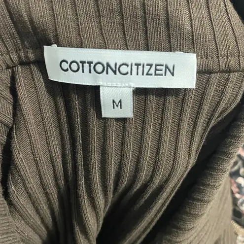 Cotton Citizen Ribbed Knit Polo Top Brown V-Neck Stretch Fitted Shirt Size M