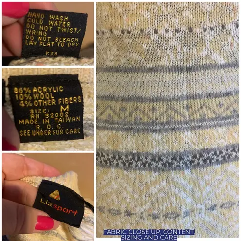 VINTAGE 1990'S LIZ SPORT YELLOW, GRAY & WHITE PENCIL SWEATER SKIRT (M) Yellow Size M