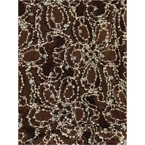 Maggie Barnes Vintage Brown Tunic Top White Micro Beaded Size 3X Glam Party