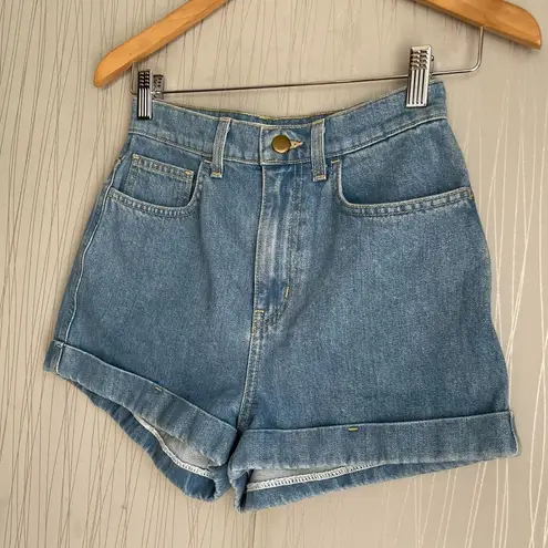 American Apparel  High Rise Denim Cuffed Jean Hi Waisted Shorts in Summer Wash