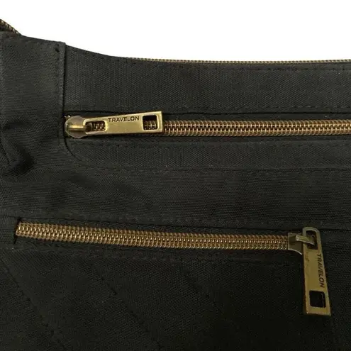 Travelon Black Quilted Nylon Large Crossbody Bag Travel Purse Brass Hardware