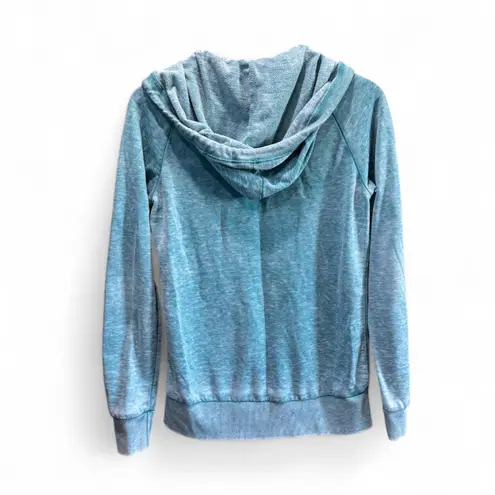 Chance or Fate Light Blue Drawstring Zip Up Hoodie Sweater Size Small